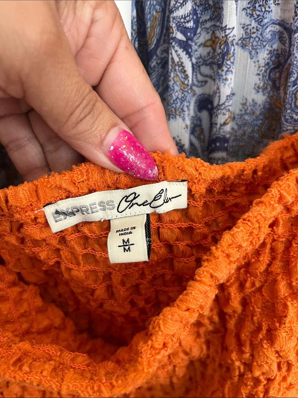 Express Orange Textured Short Sleeve Top - Picture 3 of 4
